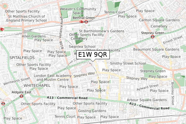 E1W 9QR map - small scale - OS Open Zoomstack (Ordnance Survey)