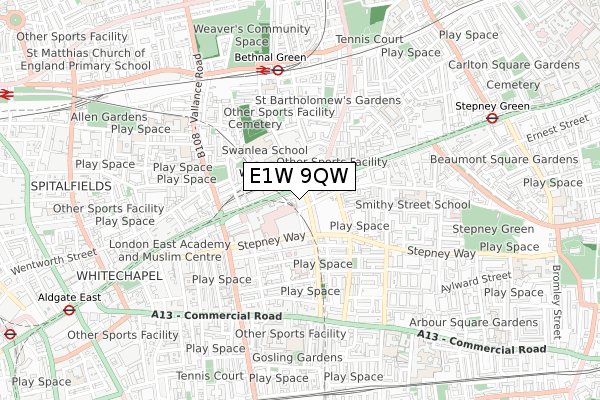 E1W 9QW map - small scale - OS Open Zoomstack (Ordnance Survey)