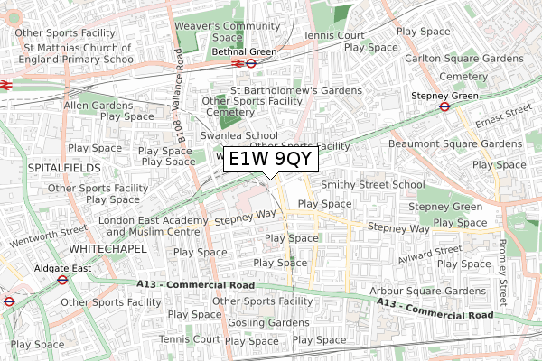 E1W 9QY map - small scale - OS Open Zoomstack (Ordnance Survey) E1W 9QY map - small scale - OS Open Zoomstack (Ordnance Survey)