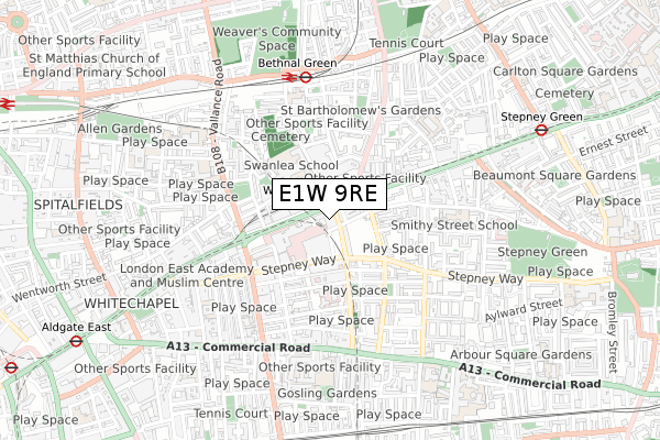 E1W 9RE map - small scale - OS Open Zoomstack (Ordnance Survey)