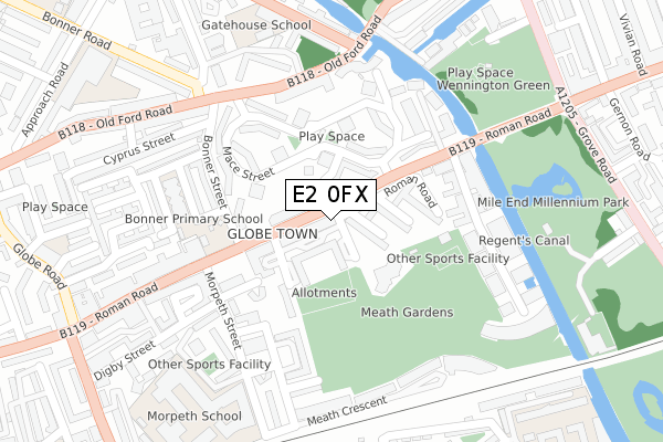 E2 0FX map - large scale - OS Open Zoomstack (Ordnance Survey)