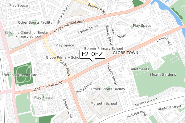 E2 0FZ map - large scale - OS Open Zoomstack (Ordnance Survey)
