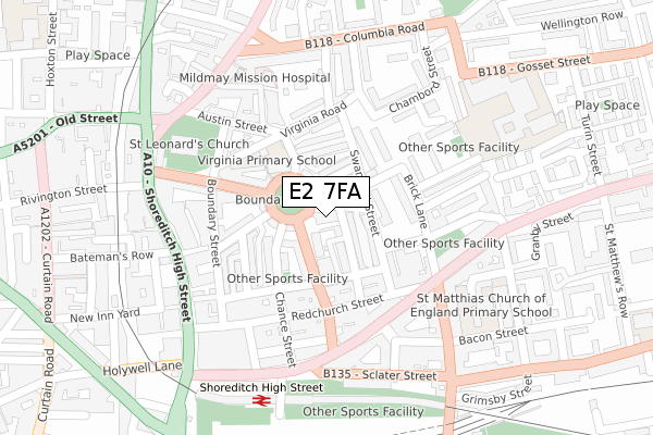 E2 7FA map - large scale - OS Open Zoomstack (Ordnance Survey)