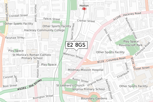 E2 8GS map - large scale - OS Open Zoomstack (Ordnance Survey)