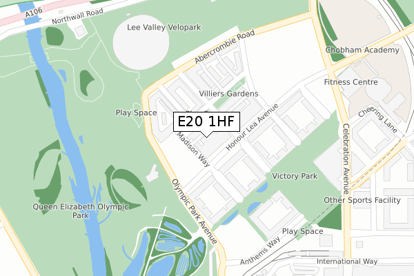 E20 1HF map - large scale - OS Open Zoomstack (Ordnance Survey)