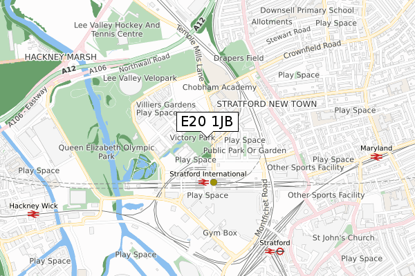 E20 1JB map - small scale - OS Open Zoomstack (Ordnance Survey)