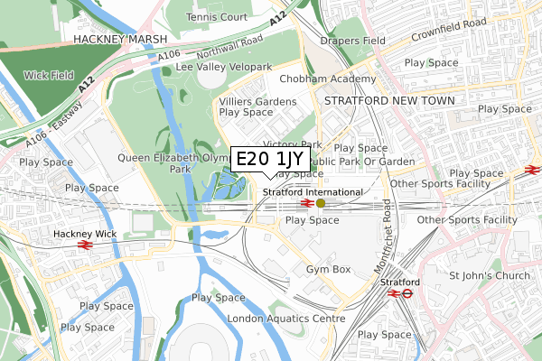 E20 1JY map - small scale - OS Open Zoomstack (Ordnance Survey)
