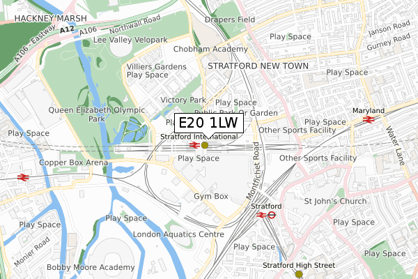 E20 1LW map - small scale - OS Open Zoomstack (Ordnance Survey)