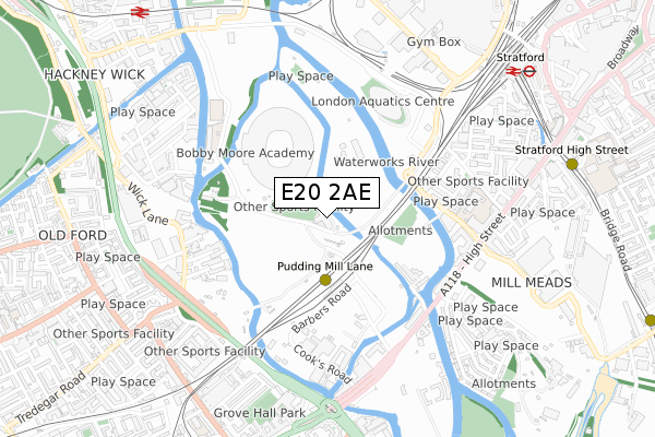E20 2AE map - small scale - OS Open Zoomstack (Ordnance Survey)