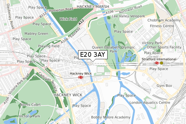 E20 3AY map - small scale - OS Open Zoomstack (Ordnance Survey)