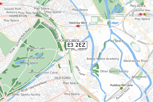 E3 2EZ map - small scale - OS Open Zoomstack (Ordnance Survey)
