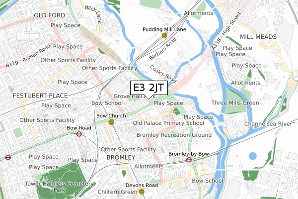 E3 2JT map - small scale - OS Open Zoomstack (Ordnance Survey)