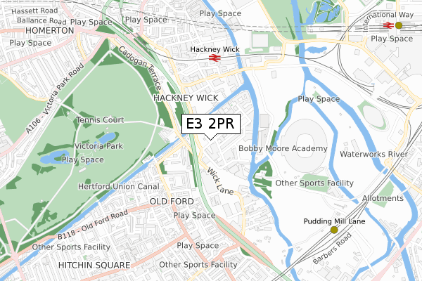 E3 2PR map - small scale - OS Open Zoomstack (Ordnance Survey)