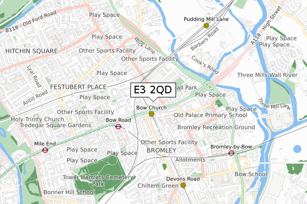 E3 2QD map - small scale - OS Open Zoomstack (Ordnance Survey)