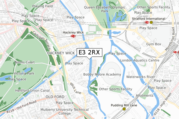 E3 2RX map - small scale - OS Open Zoomstack (Ordnance Survey)