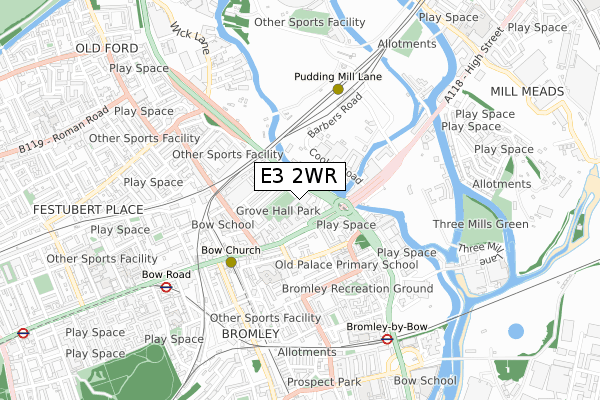 E3 2WR map - small scale - OS Open Zoomstack (Ordnance Survey)