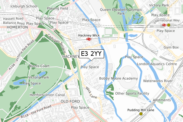 E3 2YY map - small scale - OS Open Zoomstack (Ordnance Survey)