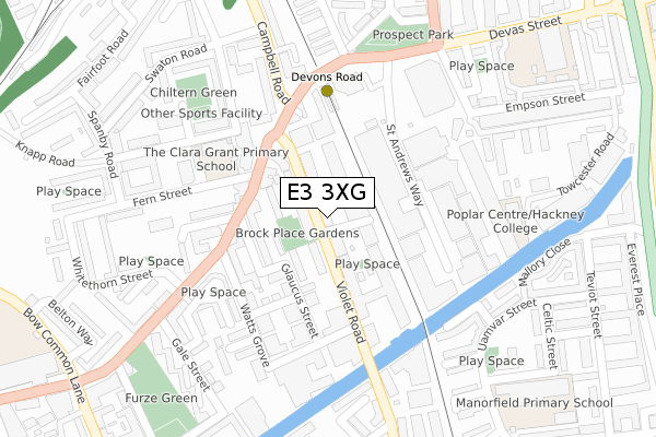 E3 3XG map - large scale - OS Open Zoomstack (Ordnance Survey)