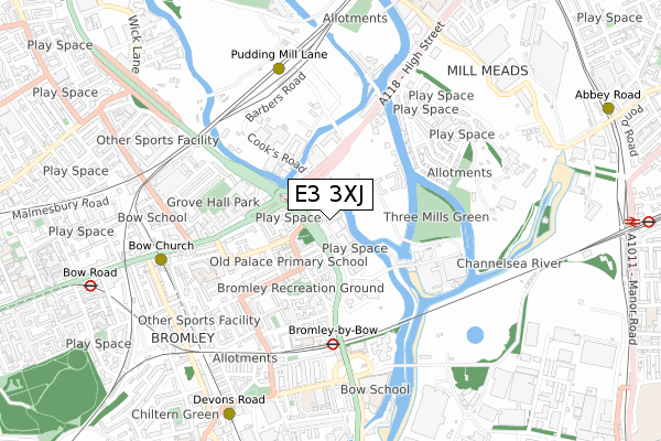 E3 3XJ map - small scale - OS Open Zoomstack (Ordnance Survey)