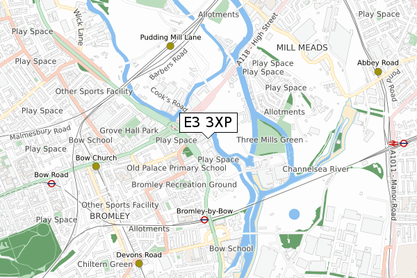 E3 3XP map - small scale - OS Open Zoomstack (Ordnance Survey)