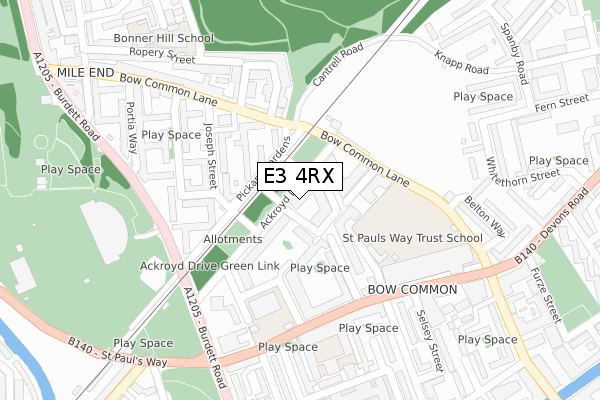E3 4RX map - large scale - OS Open Zoomstack (Ordnance Survey)