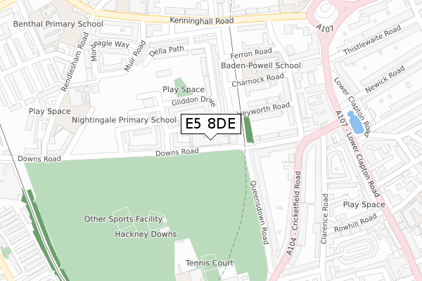 E5 8DE map - large scale - OS Open Zoomstack (Ordnance Survey)