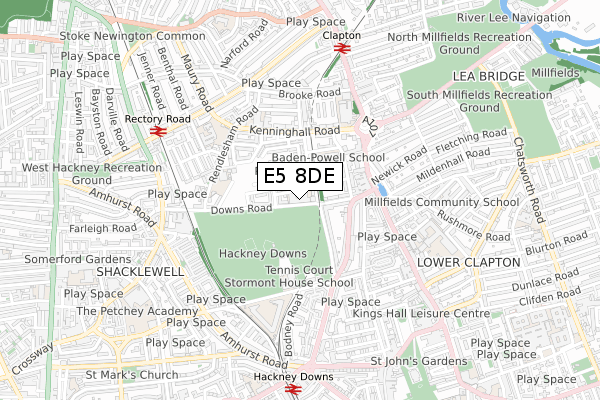 E5 8DE map - small scale - OS Open Zoomstack (Ordnance Survey)