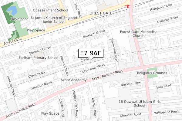 E7 9AF map - large scale - OS Open Zoomstack (Ordnance Survey)