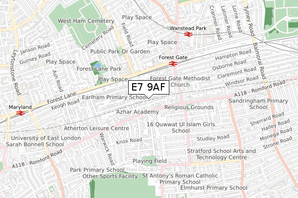 E7 9AF map - small scale - OS Open Zoomstack (Ordnance Survey)