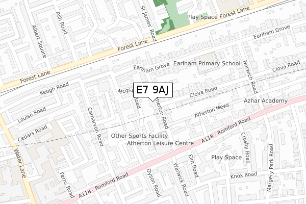 E7 9AJ map - large scale - OS Open Zoomstack (Ordnance Survey)