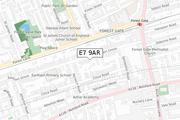 E7 9AR map - large scale - OS Open Zoomstack (Ordnance Survey)