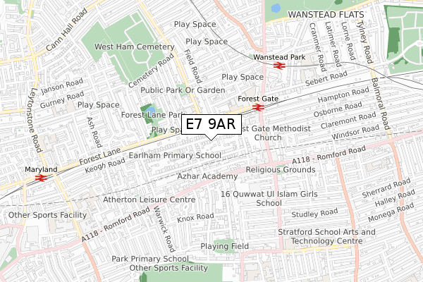 E7 9AR map - small scale - OS Open Zoomstack (Ordnance Survey)