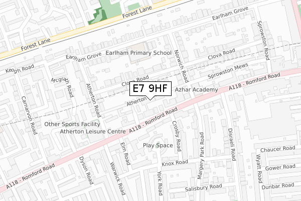 E7 9HF map - large scale - OS Open Zoomstack (Ordnance Survey)