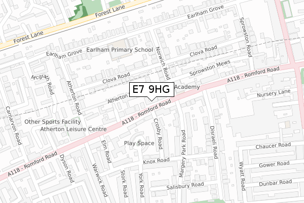 E7 9HG map - large scale - OS Open Zoomstack (Ordnance Survey)