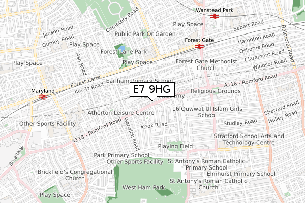 E7 9HG map - small scale - OS Open Zoomstack (Ordnance Survey)