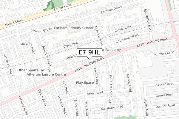 E7 9HL map - large scale - OS Open Zoomstack (Ordnance Survey)