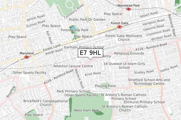 E7 9HL map - small scale - OS Open Zoomstack (Ordnance Survey)