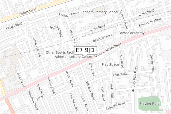 E7 9JD map - large scale - OS Open Zoomstack (Ordnance Survey)