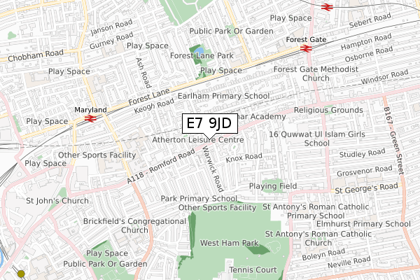 E7 9JD map - small scale - OS Open Zoomstack (Ordnance Survey)