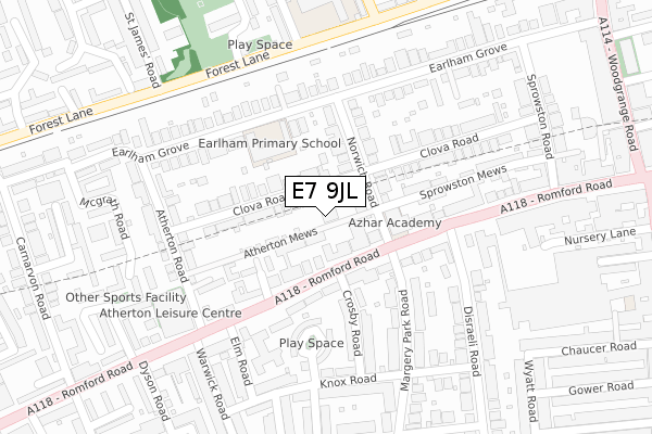 E7 9JL map - large scale - OS Open Zoomstack (Ordnance Survey)