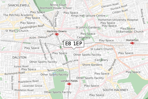 E8 1EP map - small scale - OS Open Zoomstack (Ordnance Survey)