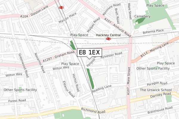 E8 1EX map - large scale - OS Open Zoomstack (Ordnance Survey)