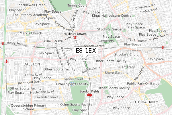 E8 1EX map - small scale - OS Open Zoomstack (Ordnance Survey)