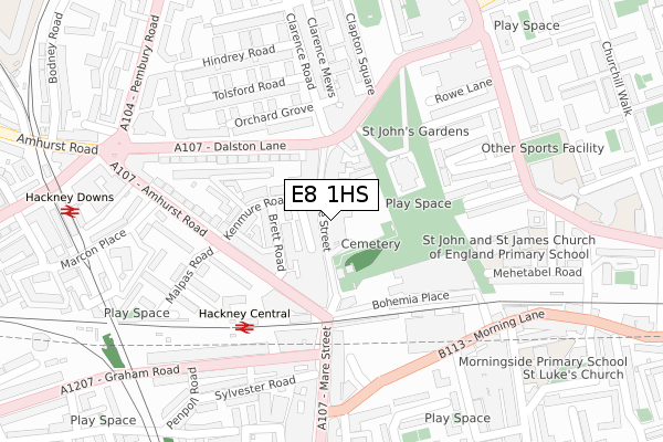 E8 1HS map - large scale - OS Open Zoomstack (Ordnance Survey)