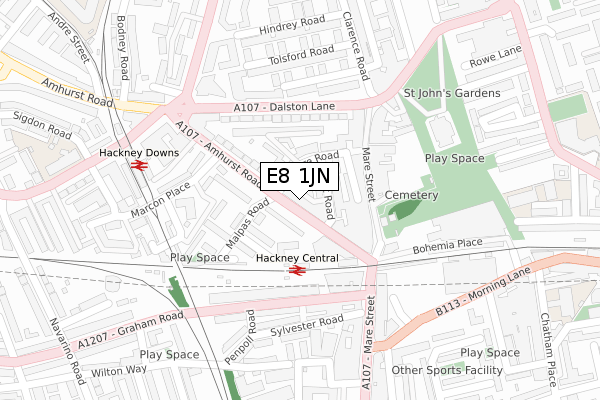 E8 1JN map - large scale - OS Open Zoomstack (Ordnance Survey)