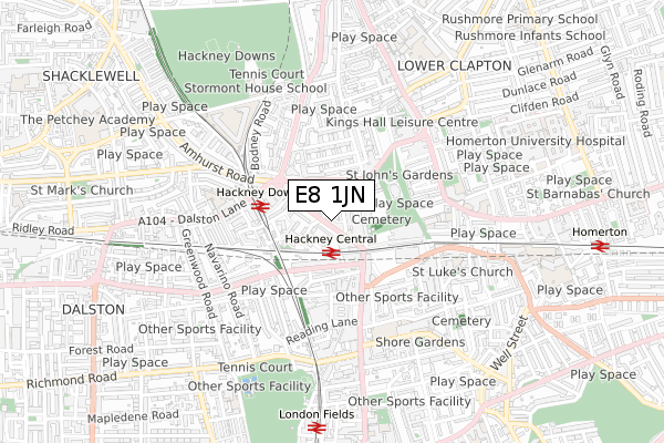 E8 1JN map - small scale - OS Open Zoomstack (Ordnance Survey)