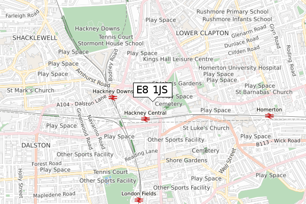 E8 1JS map - small scale - OS Open Zoomstack (Ordnance Survey)