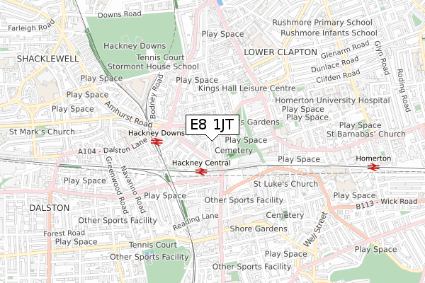 E8 1JT map - small scale - OS Open Zoomstack (Ordnance Survey)