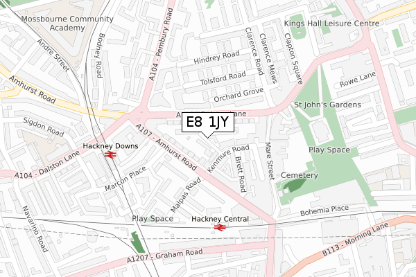 E8 1JY map - large scale - OS Open Zoomstack (Ordnance Survey)