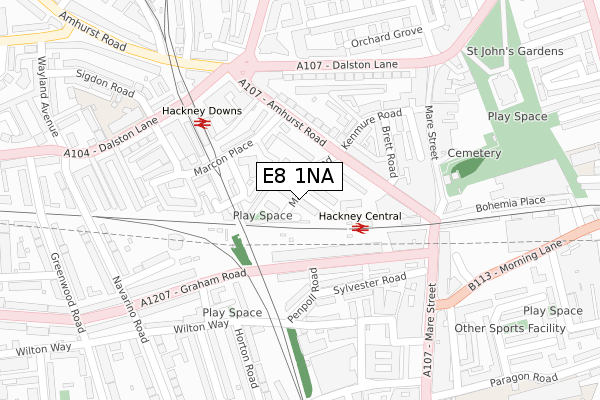 E8 1NA map - large scale - OS Open Zoomstack (Ordnance Survey)